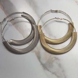 H&M Gold and Silver Textured Hoop Earrings